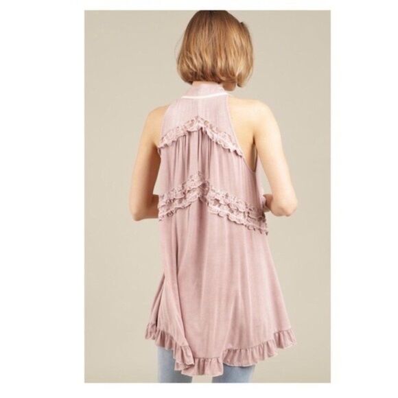 𝅺BOHO Sleeveless Swing Top with Lace - Picture 7 of 13